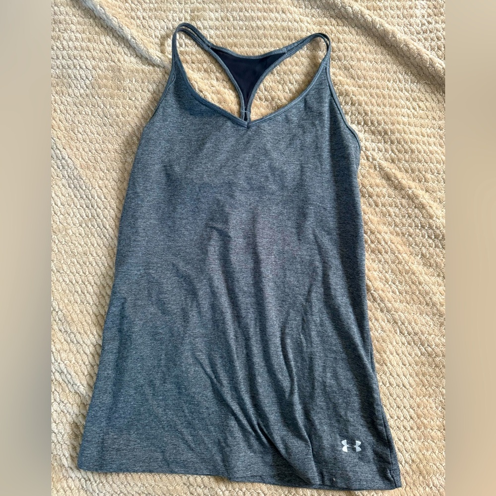 Under Armour workout top with built in elastic band. Small. Gray.